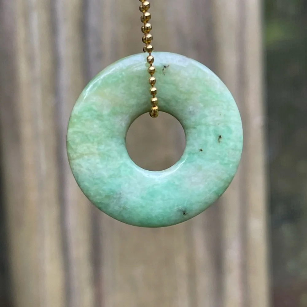 Vintage Natural Green Jade Pi / Bi / Donut / Circle Pendant - Picture 1 of 4
